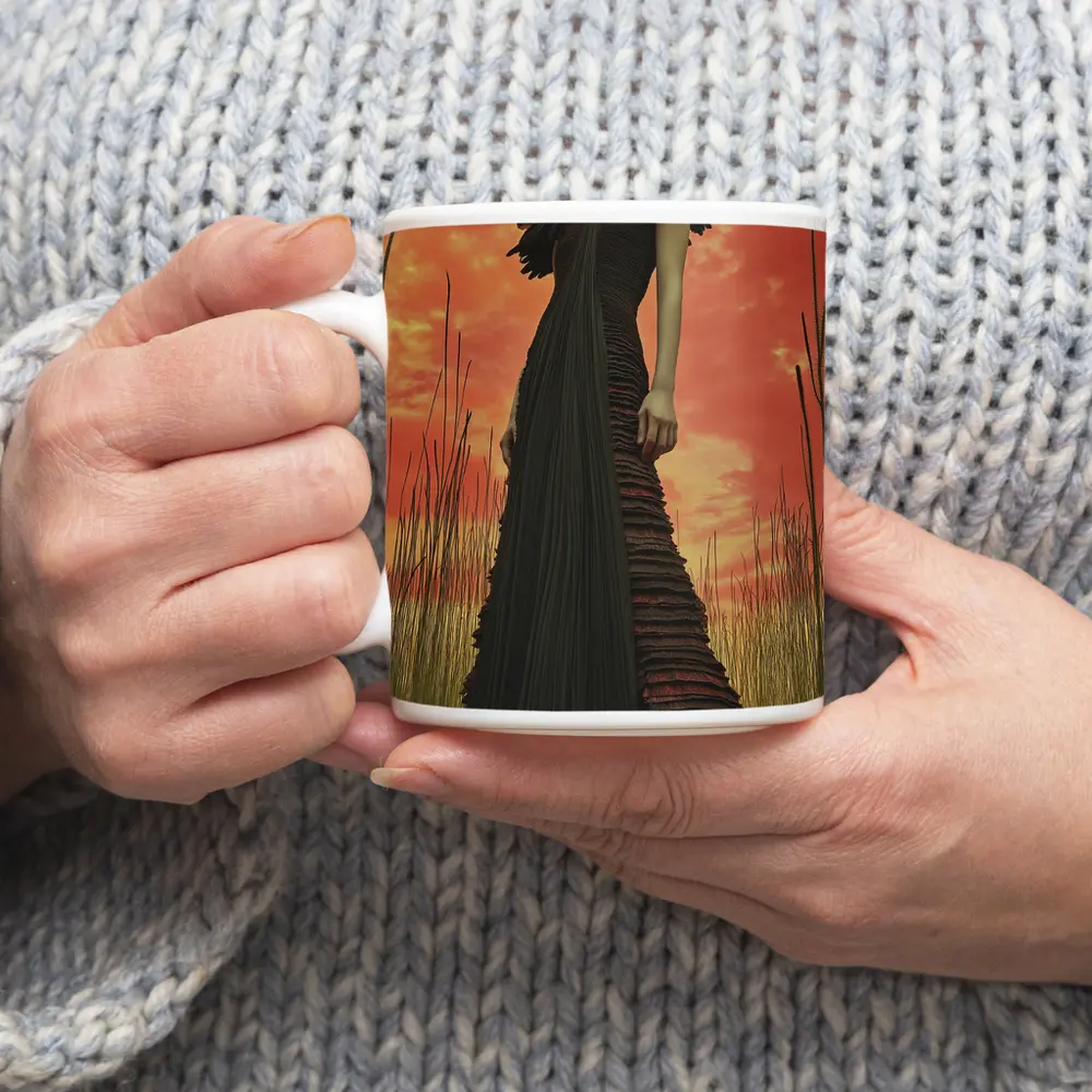 Dark Gown Fashion Portrait Red Sky – Mugs