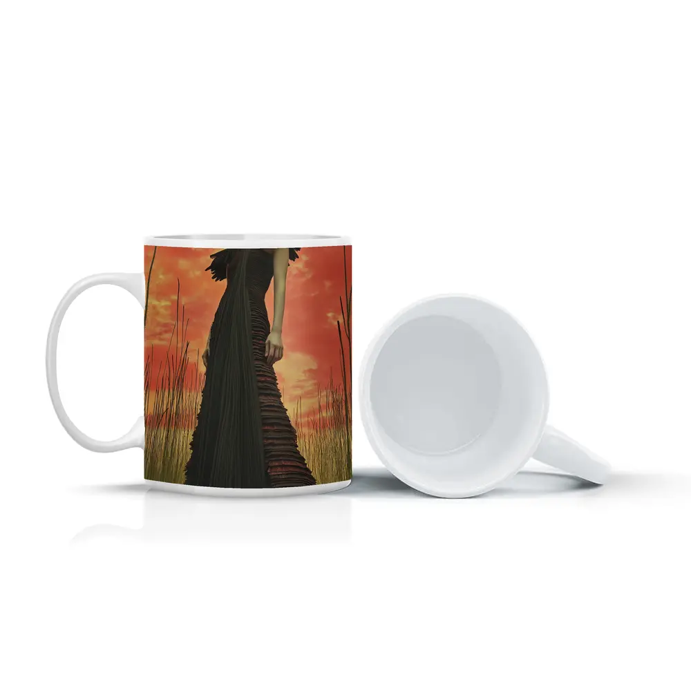 Dark Gown Fashion Portrait Red Sky – Mugs