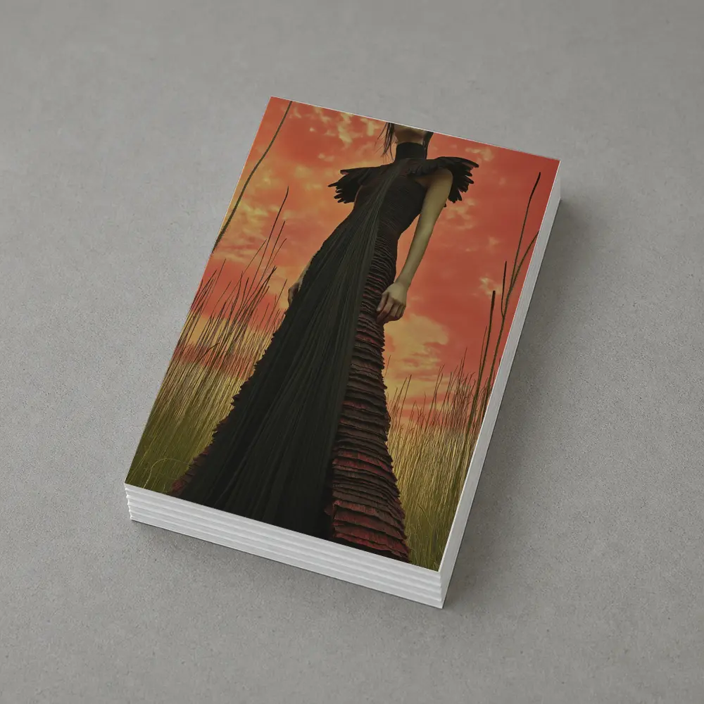Dark Gown Fashion Portrait Red Sky – Postcards