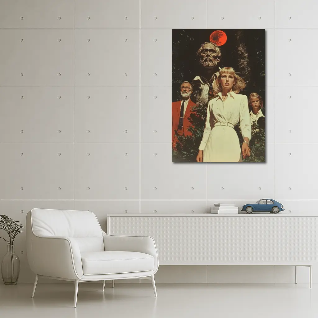 Retro Horror Scene Red Moon Night – Wall Art
