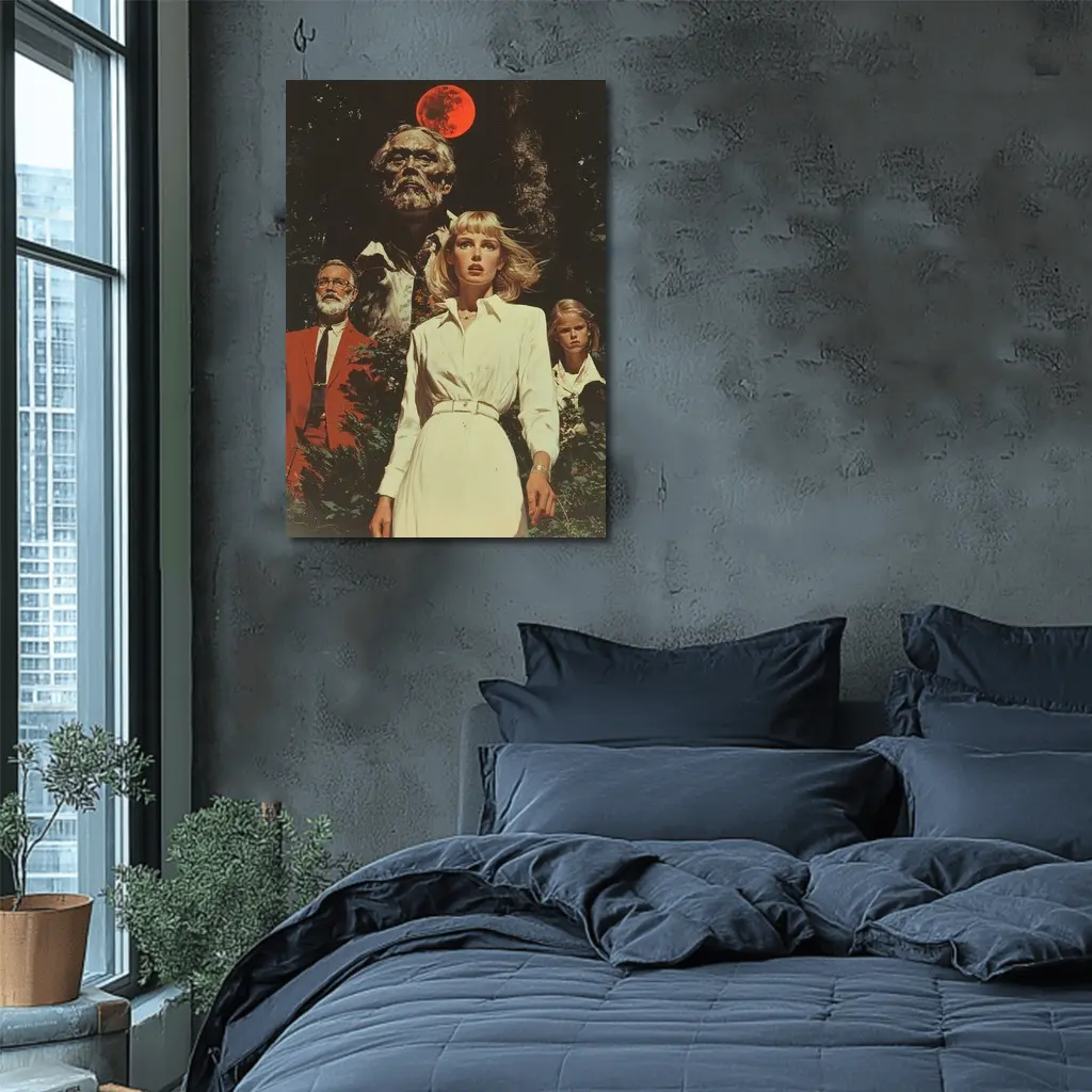 Retro Horror Scene Red Moon Night – Wall Art