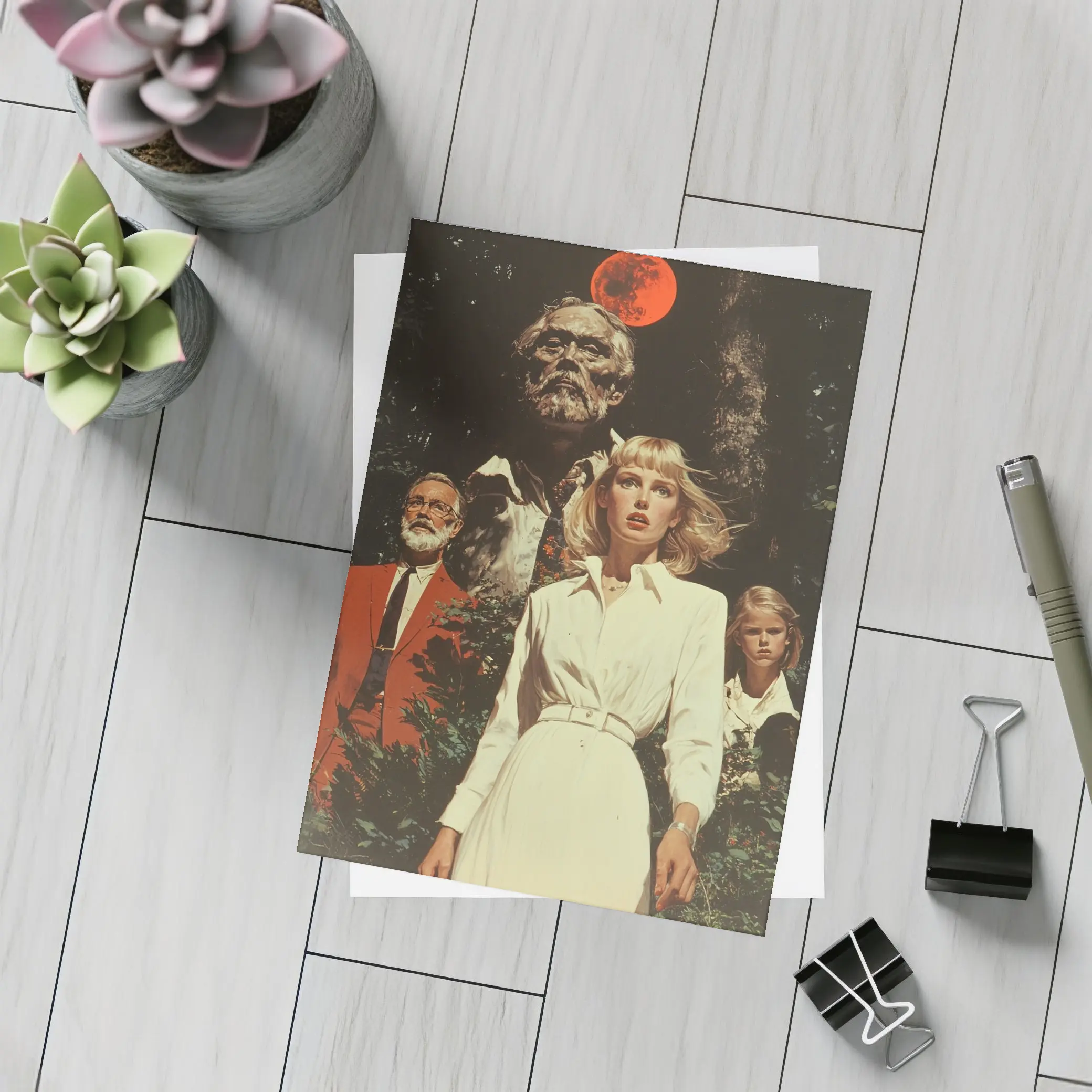 Retro Horror Scene Red Moon Night – Postcards