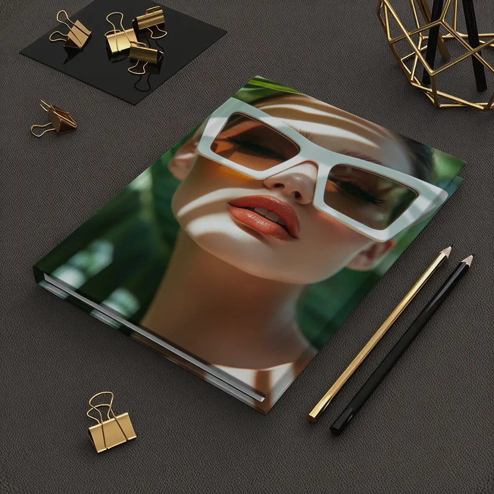 Woman White Sunglasses Tropical Palm Leaves – Notebooks