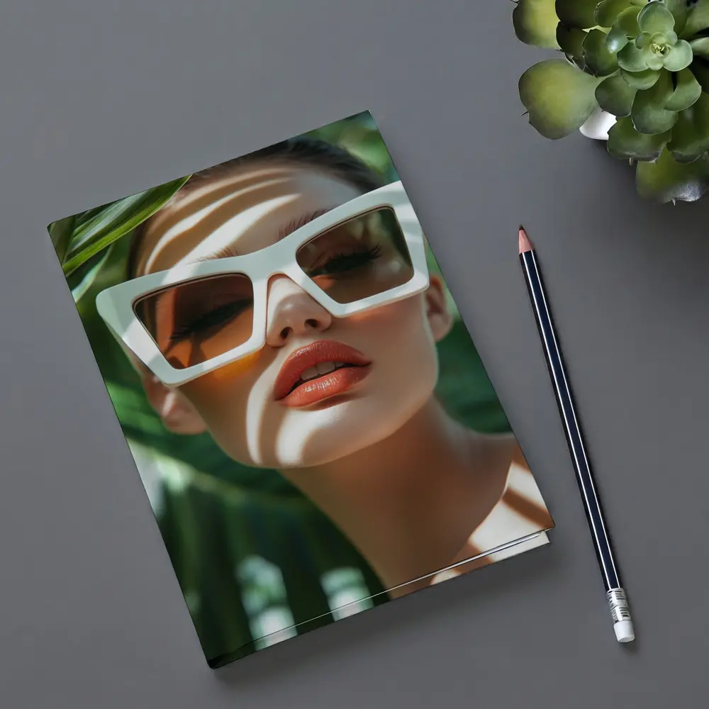 Woman White Sunglasses Tropical Palm Leaves – Notebooks