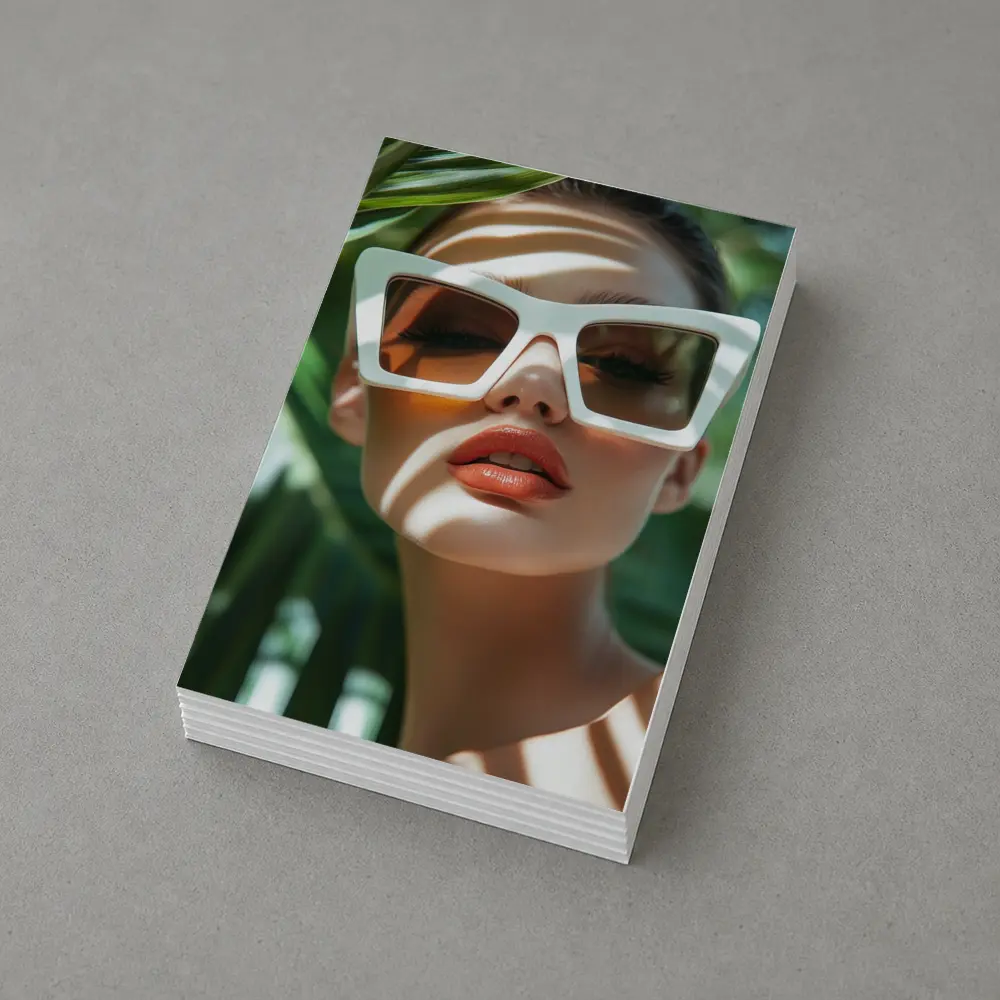 Woman White Sunglasses Tropical Palm Leaves – Postcards