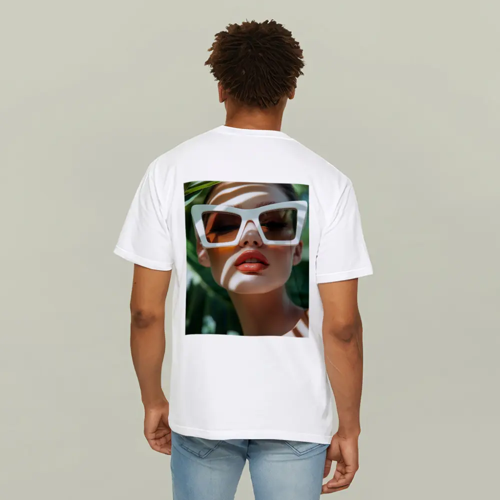 Woman White Sunglasses Tropical Palm Leaves – T-Shirts