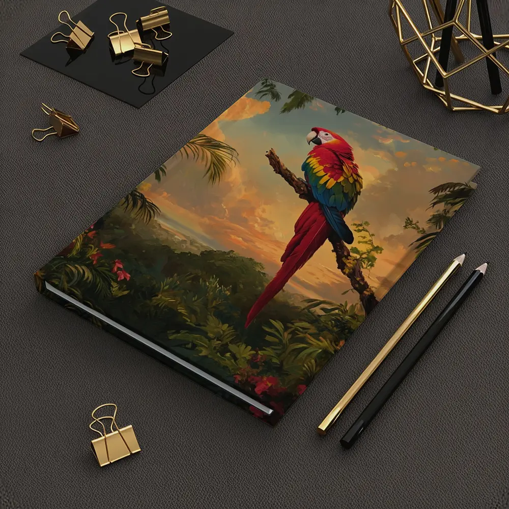 Scarlet Macaw Perched Tropical Jungle Sunset – Notebooks