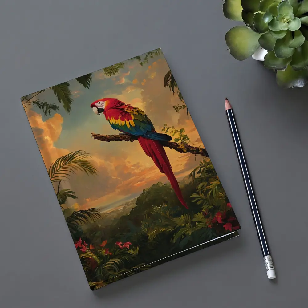 Scarlet Macaw Perched Tropical Jungle Sunset – Notebooks