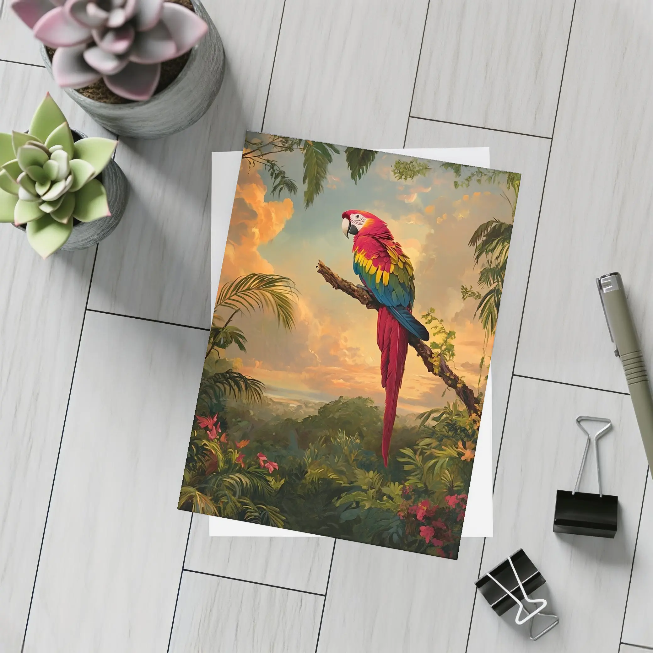Scarlet Macaw Perched Tropical Jungle Sunset – Postcards