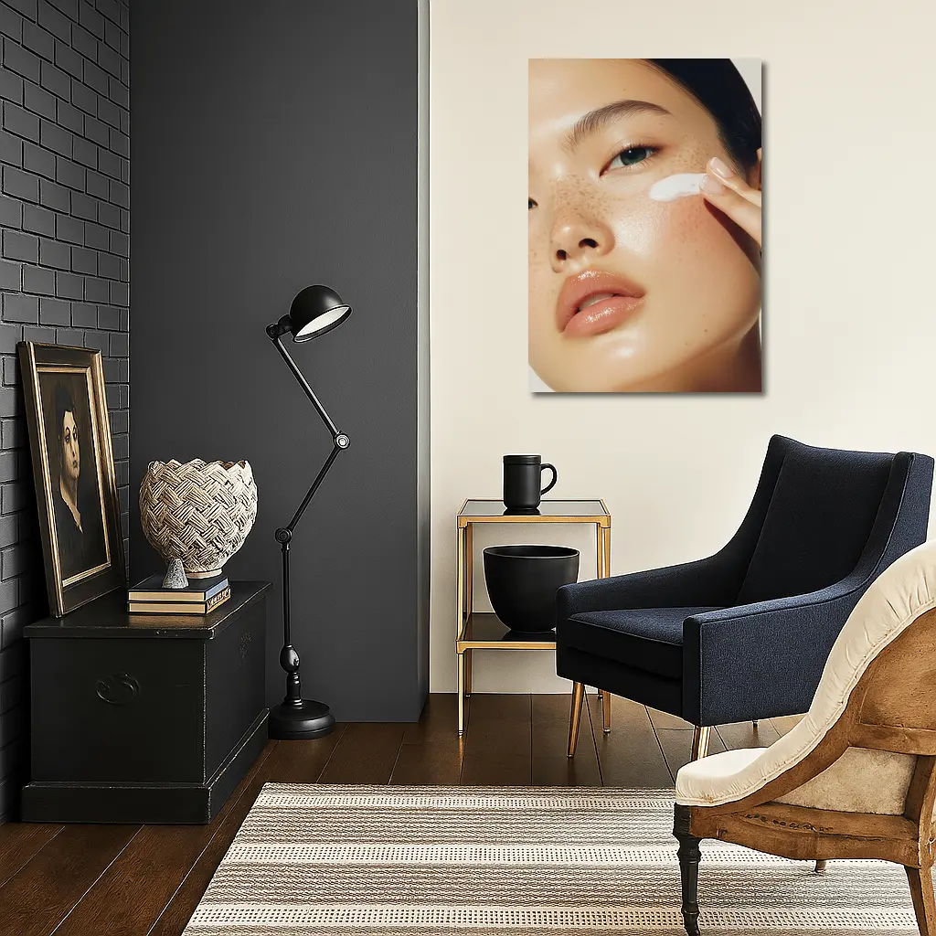 Woman Applying Cream Skincare Beauty Portrait – Wall Art