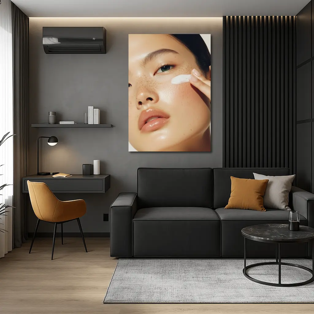 Woman Applying Cream Skincare Beauty Portrait – Wall Art