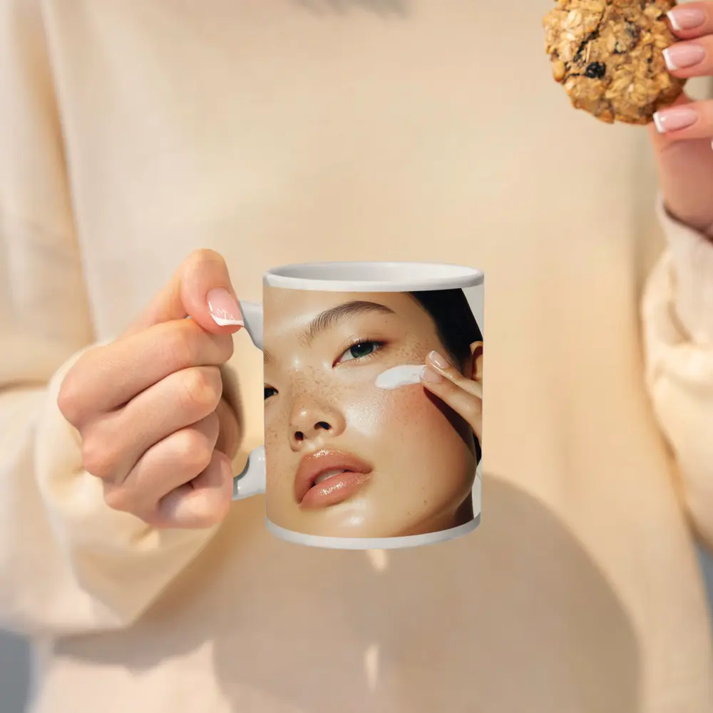 Woman Applying Cream Skincare Beauty Portrait – Mugs