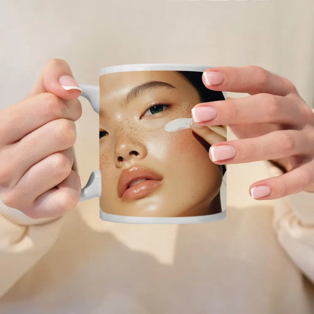 Woman Applying Cream Skincare Beauty Portrait – Mugs