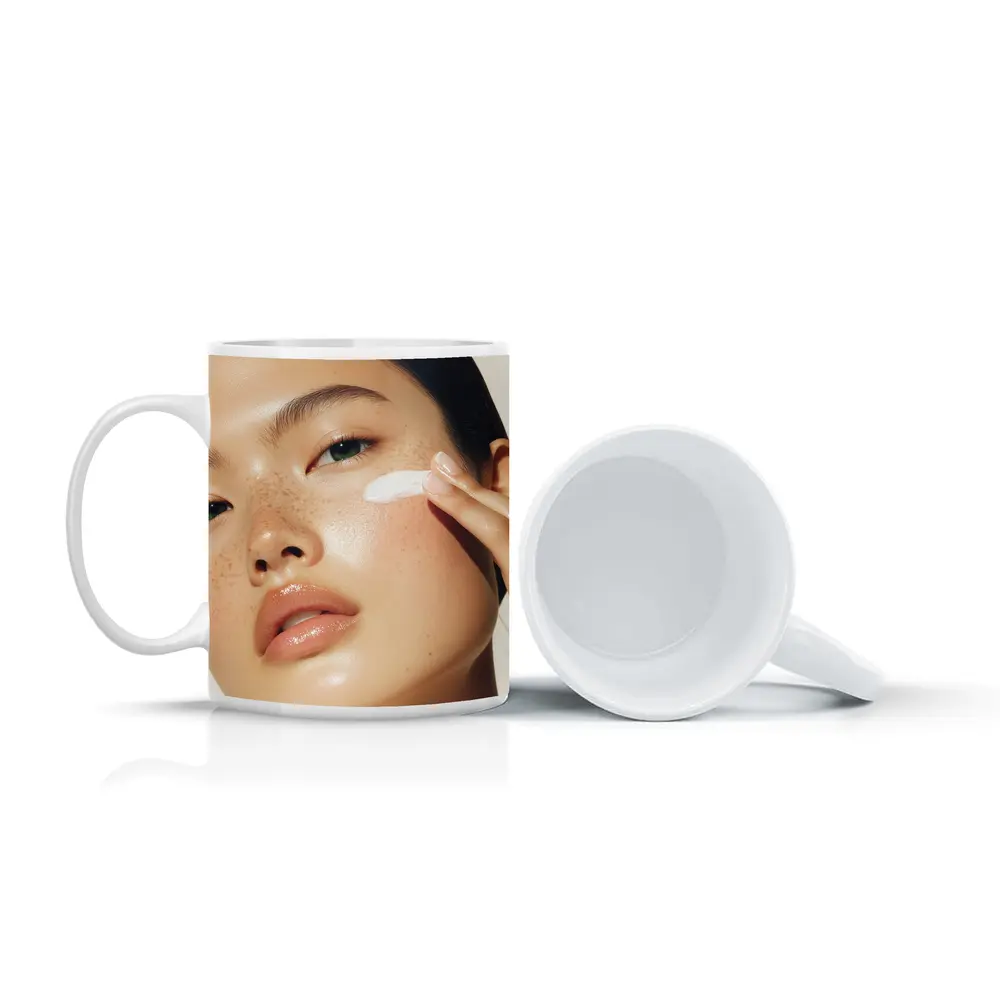 Woman Applying Cream Skincare Beauty Portrait – Mugs