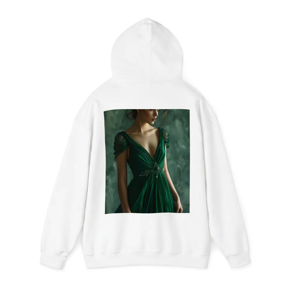 Woman Green Gown Elegant Dark Teal Background – Hoodies