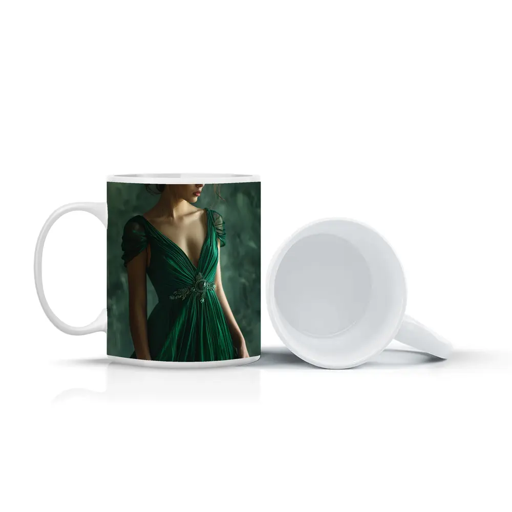 Woman Green Gown Elegant Dark Teal Background – Mugs