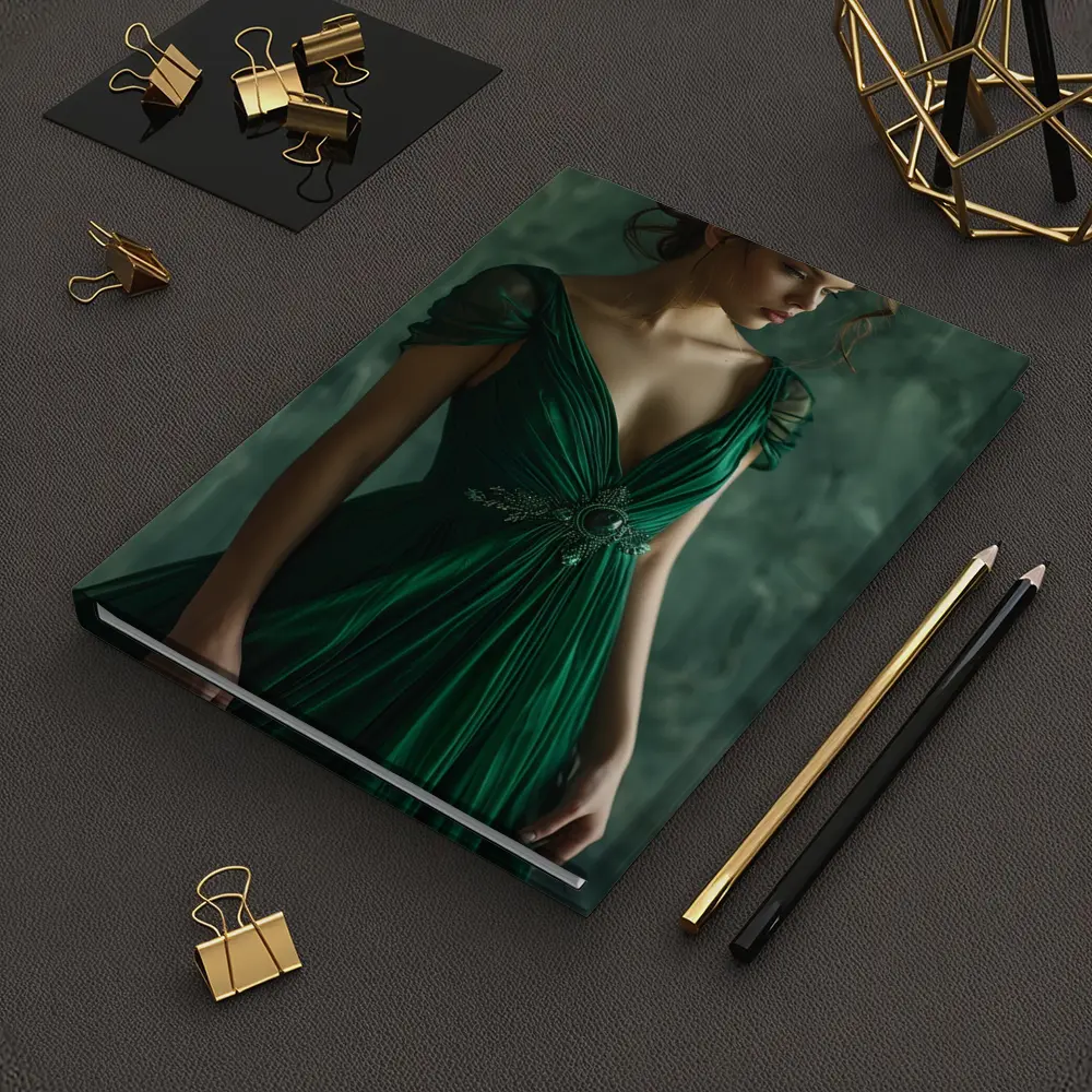 Woman Green Gown Elegant Dark Teal Background – Notebooks