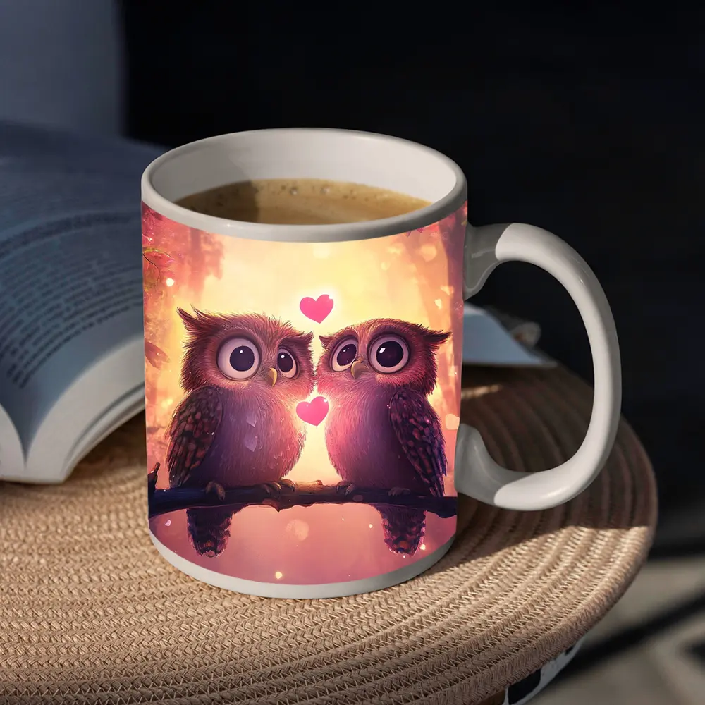 Cute Owl Couple Hearts Fantasy Forest – Mugs