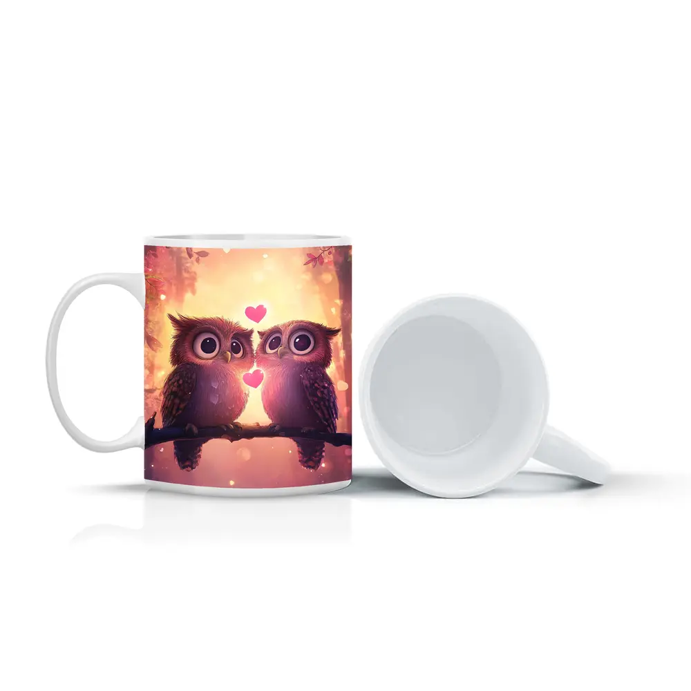 Cute Owl Couple Hearts Fantasy Forest – Mugs
