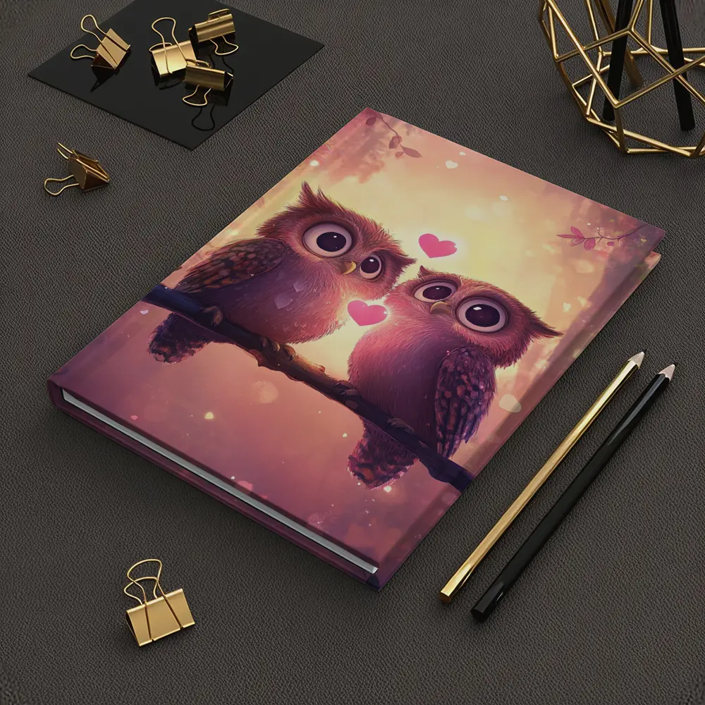 Cute Owl Couple Hearts Fantasy Forest – Notebooks