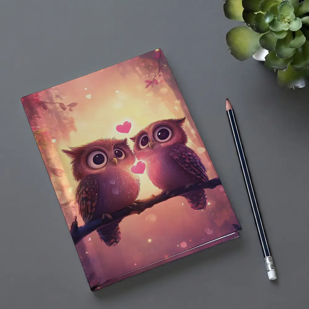 Cute Owl Couple Hearts Fantasy Forest – Notebooks