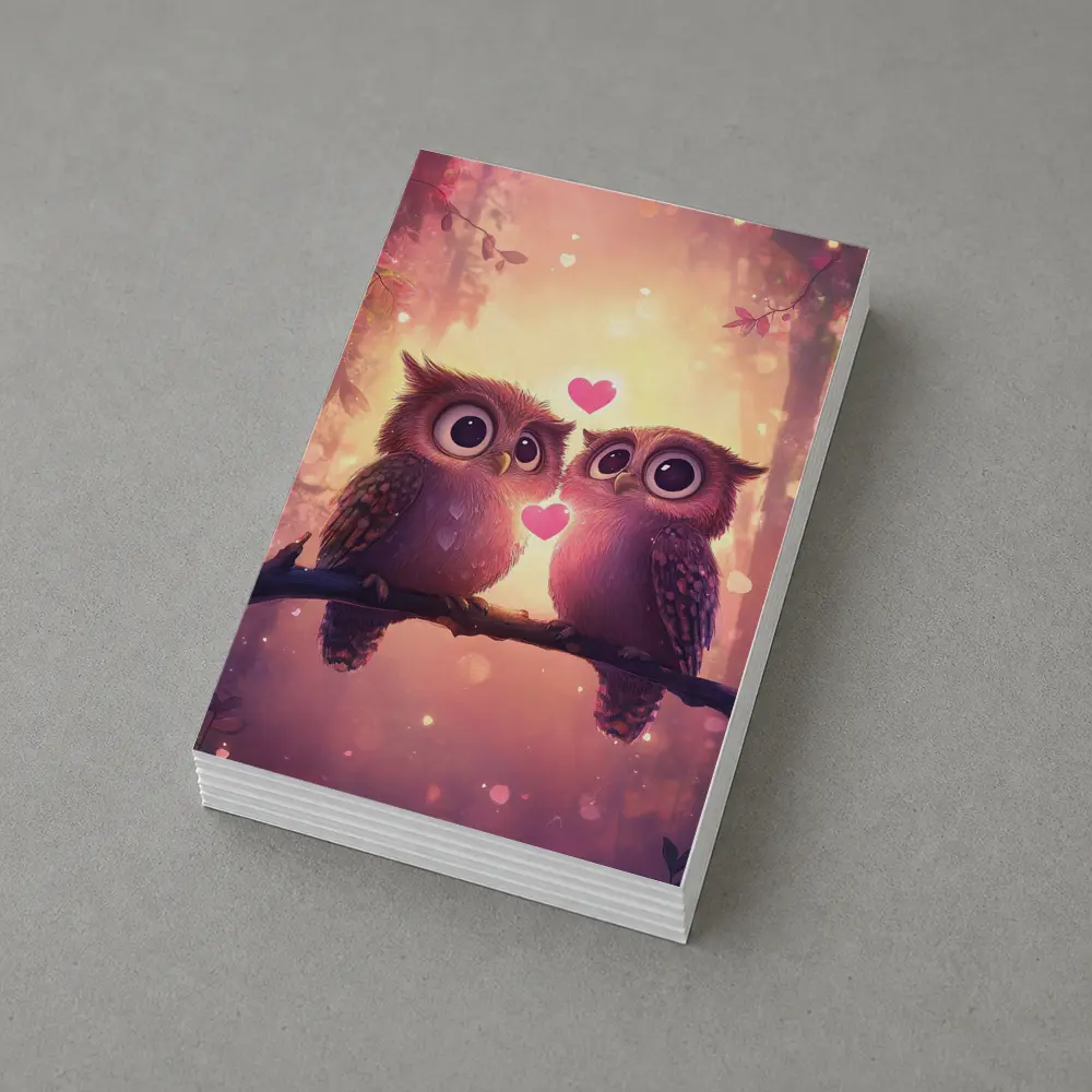 Cute Owl Couple Hearts Fantasy Forest – Postcards