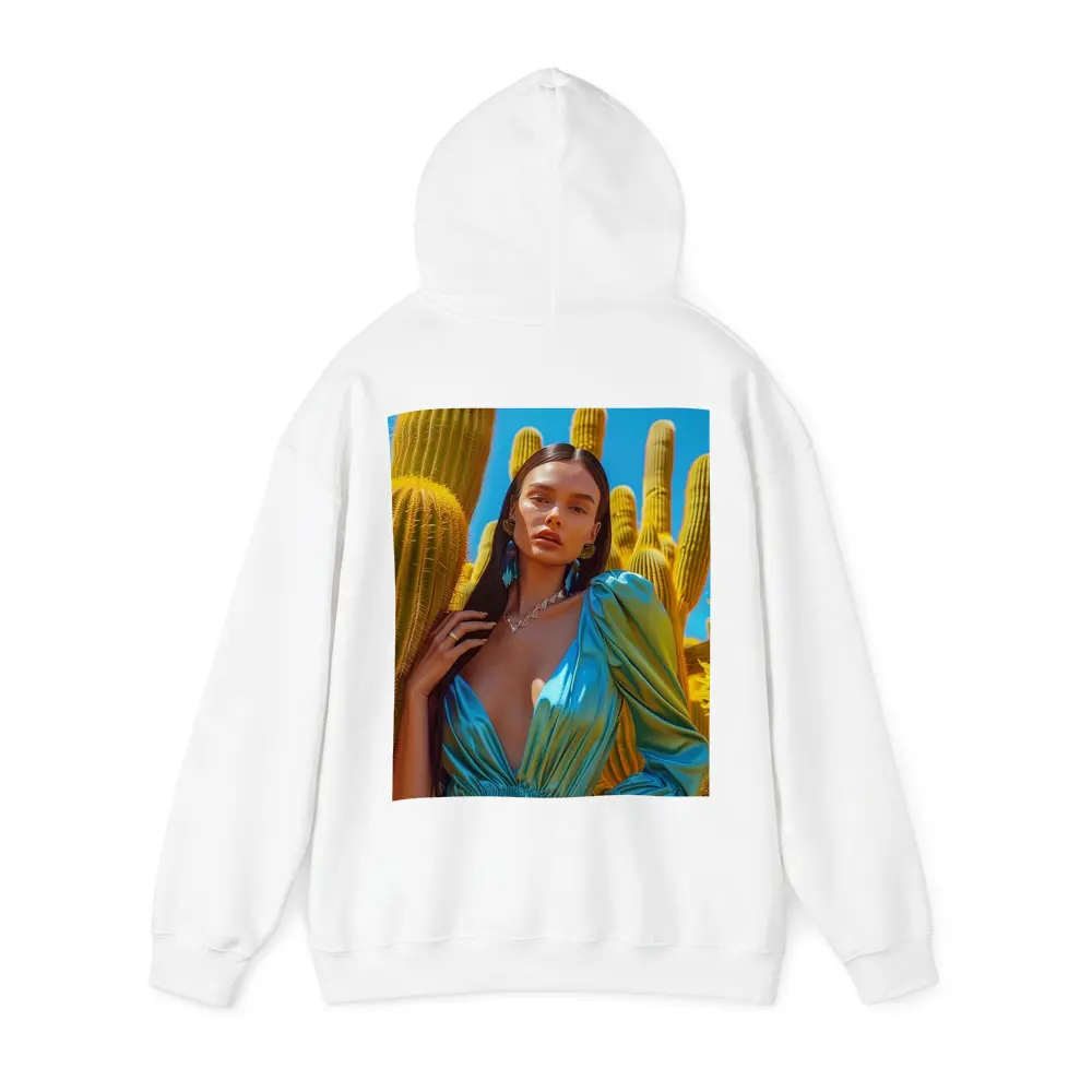Woman Blue Satin Dress Desert Cactus – Hoodies