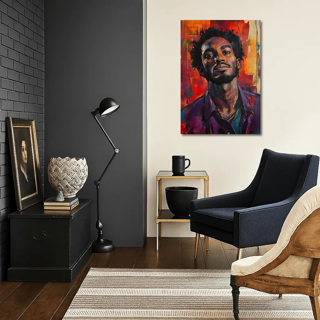 Young Black Man Portrait Abstract Painted Background – Wall Art