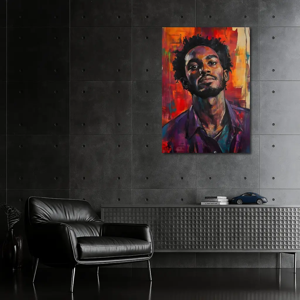 Young Black Man Portrait Abstract Painted Background – Wall Art