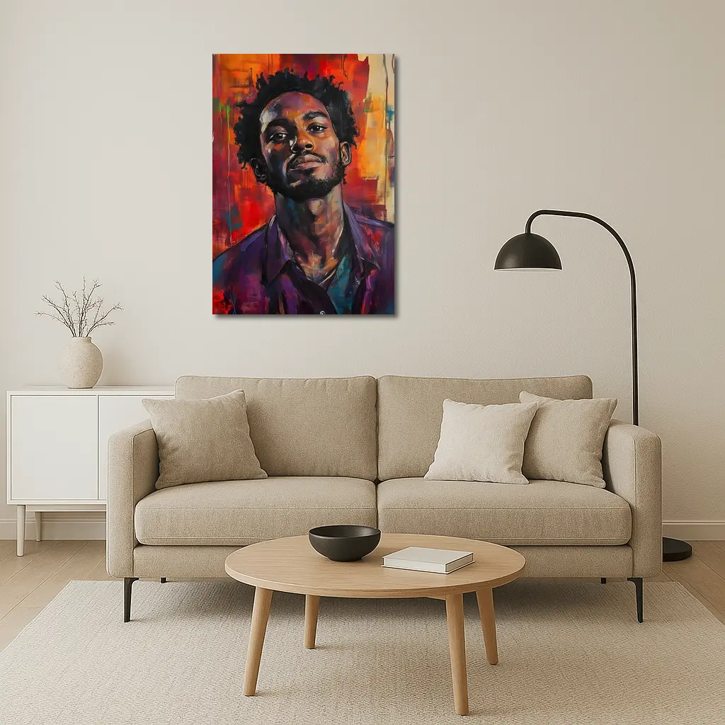 Young Black Man Portrait Abstract Painted Background – Wall Art
