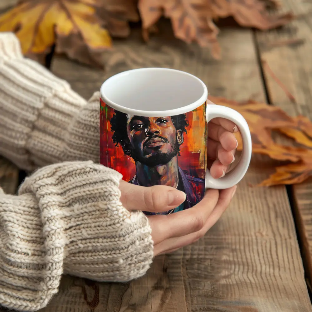 Young Black Man Portrait Abstract Painted Background – Mugs