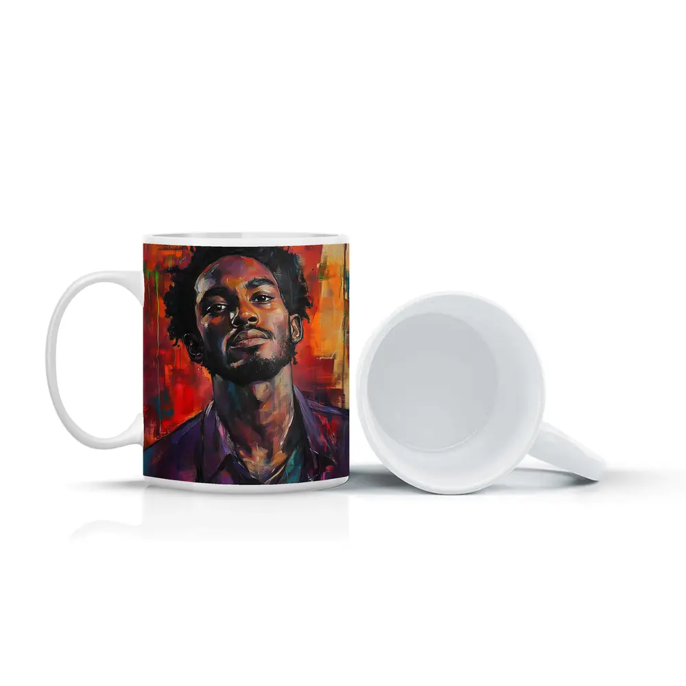 Young Black Man Portrait Abstract Painted Background – Mugs