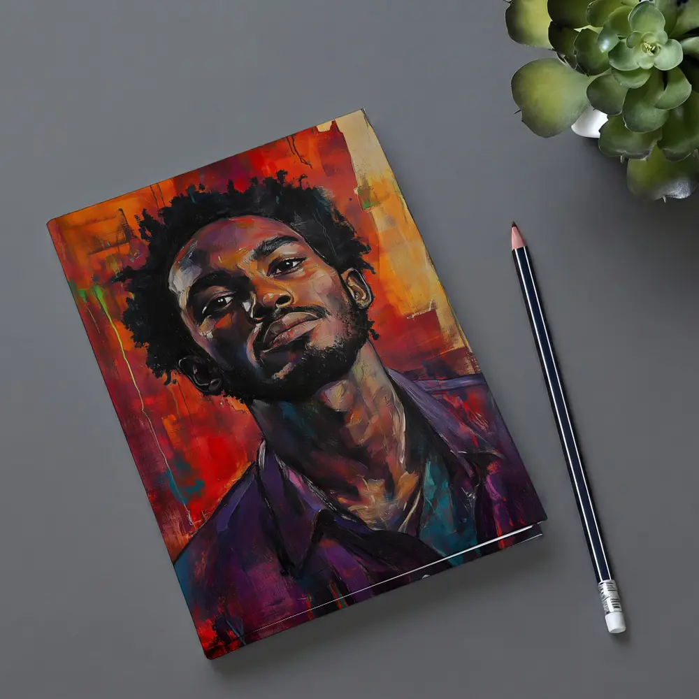 Young Black Man Portrait Abstract Painted Background – Notebooks