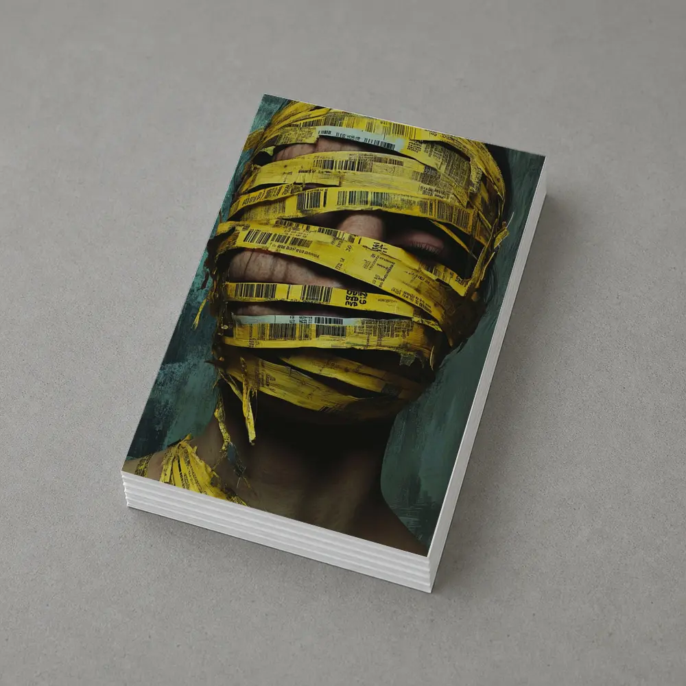 Woman Face Wrapped Yellow Barcode Tape Art – Postcards