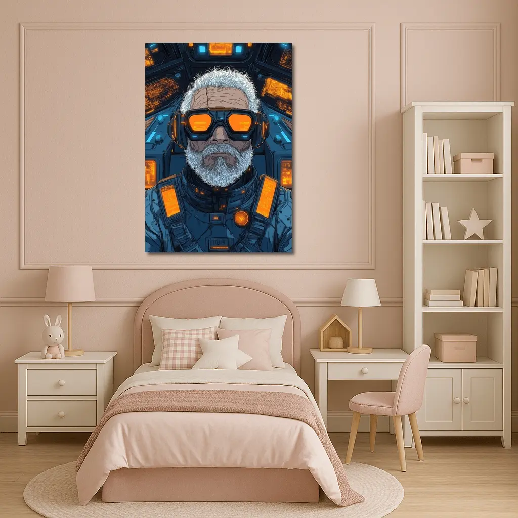 Cyberpunk Old Man Sci Fi Cockpit Art – Wall Art