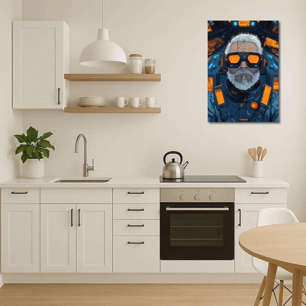 Cyberpunk Old Man Sci Fi Cockpit Art – Wall Art