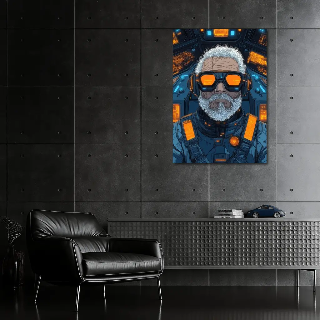 Cyberpunk Old Man Sci Fi Cockpit Art – Wall Art