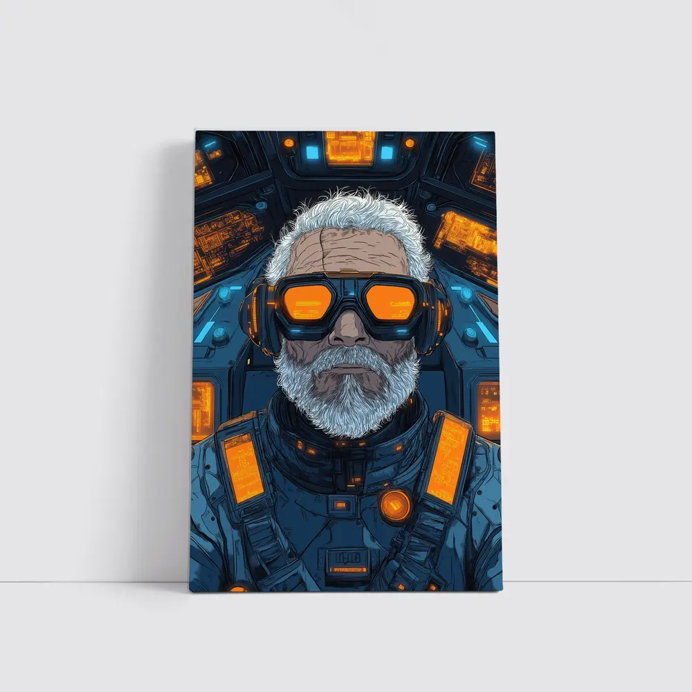Cyberpunk Old Man Sci Fi Cockpit Art – Wall Art