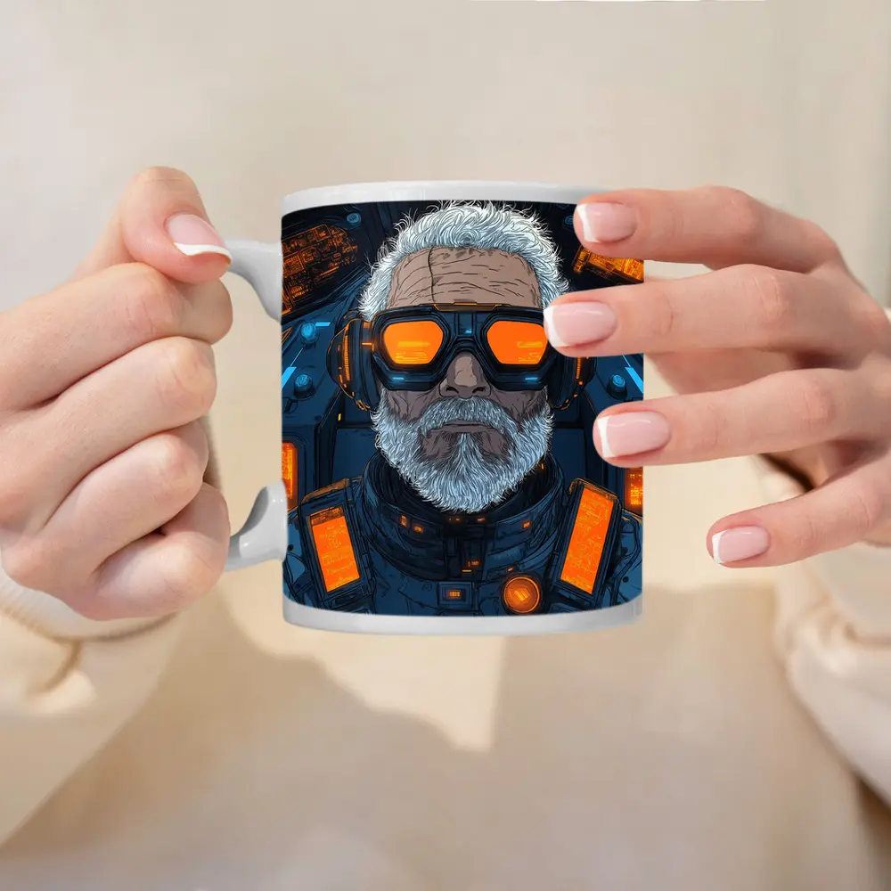 Cyberpunk Old Man Sci Fi Cockpit Art – Mugs