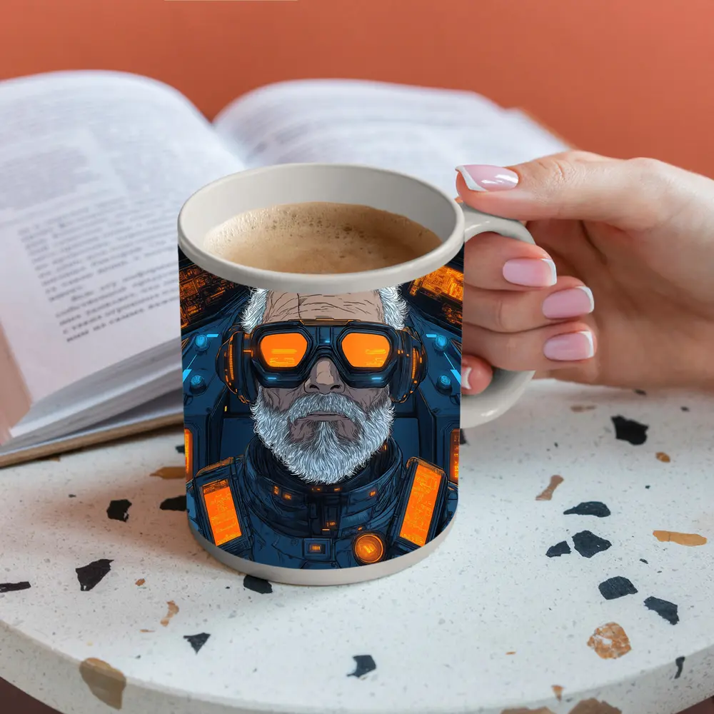 Cyberpunk Old Man Sci Fi Cockpit Art – Mugs