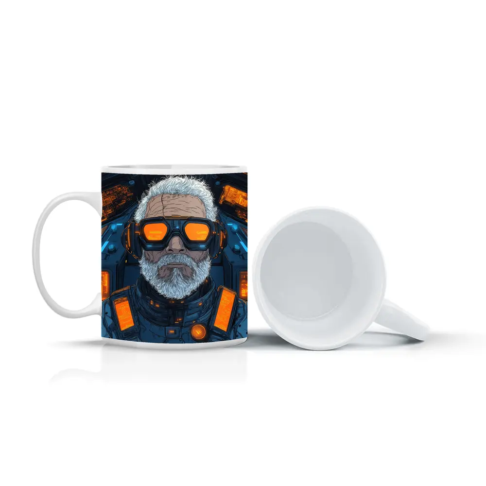 Cyberpunk Old Man Sci Fi Cockpit Art – Mugs