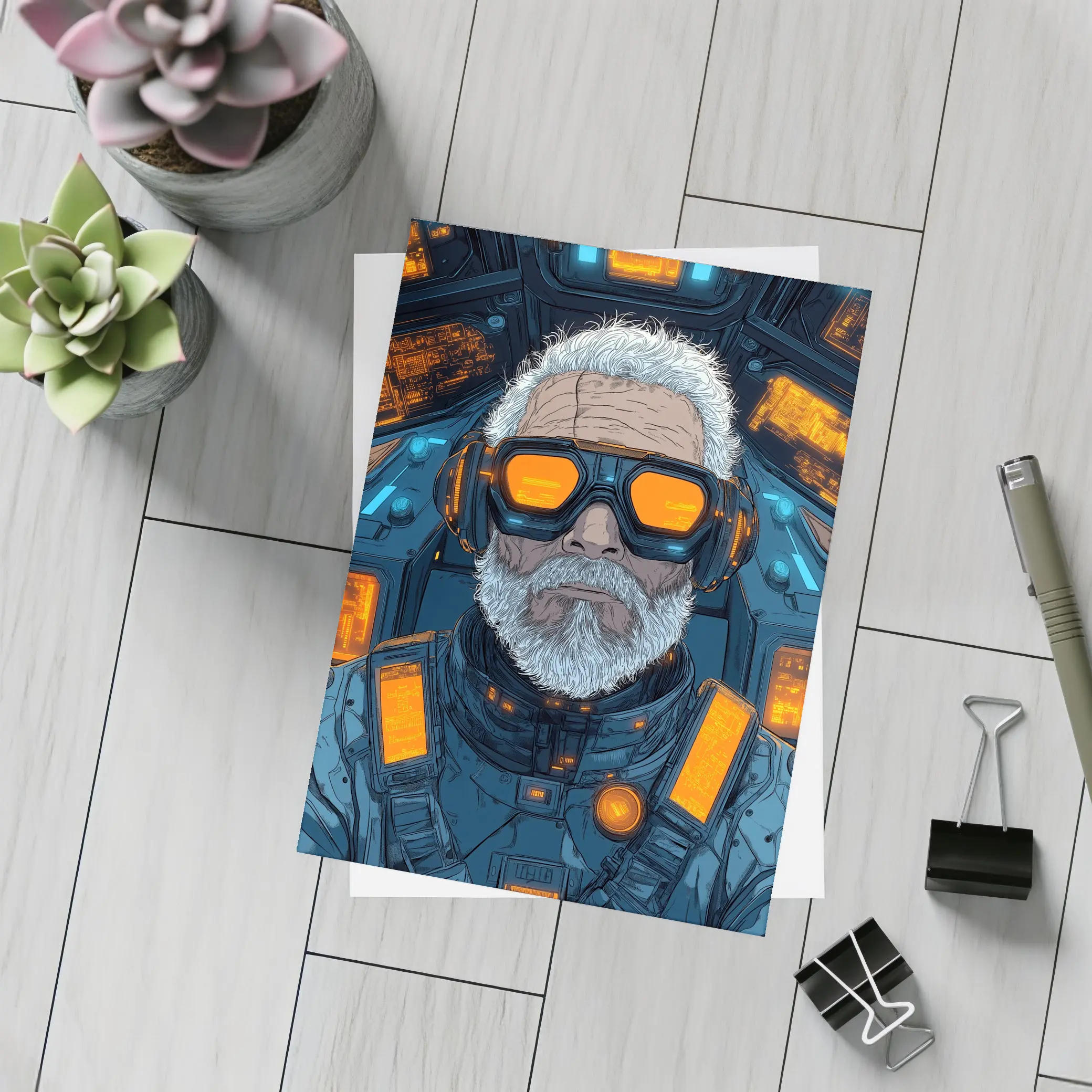 Cyberpunk Old Man Sci Fi Cockpit Art – Postcards