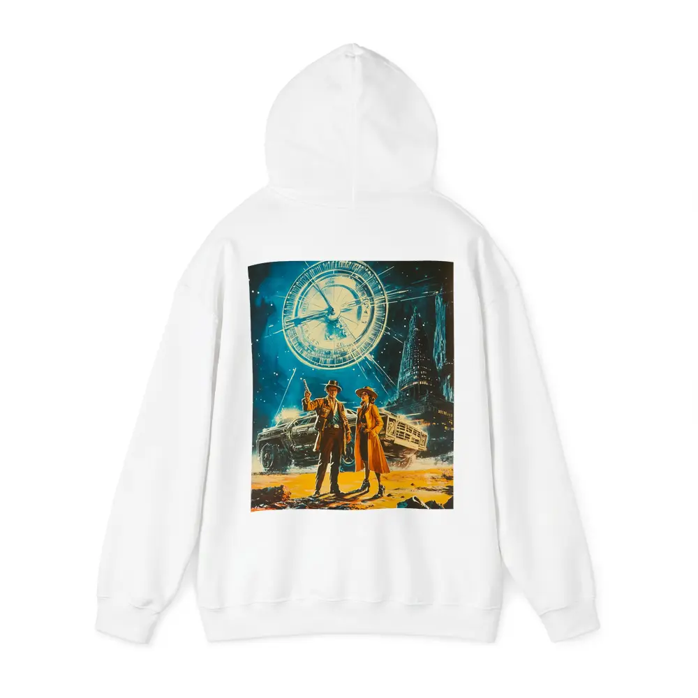 Retro Sci Fi Couple Clock City Night – Hoodies