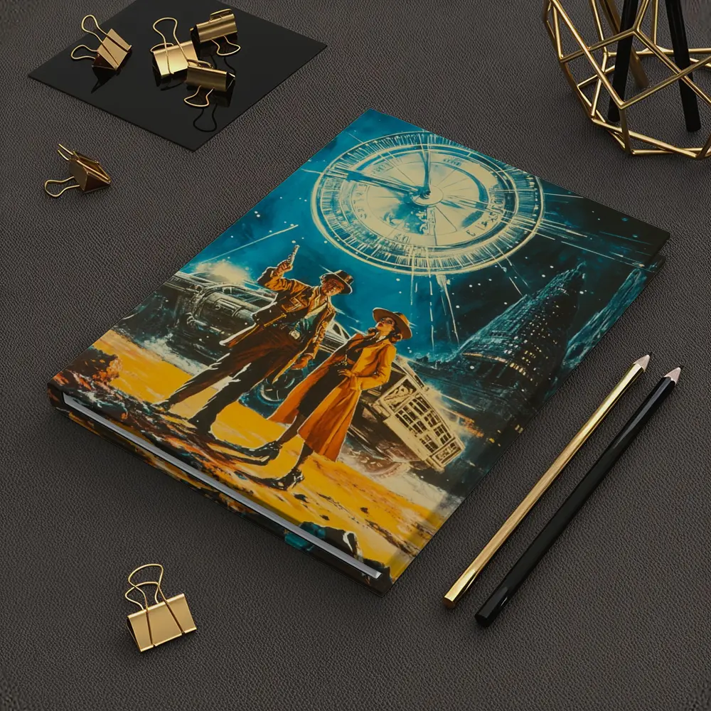 Retro Sci Fi Couple Clock City Night – Notebooks