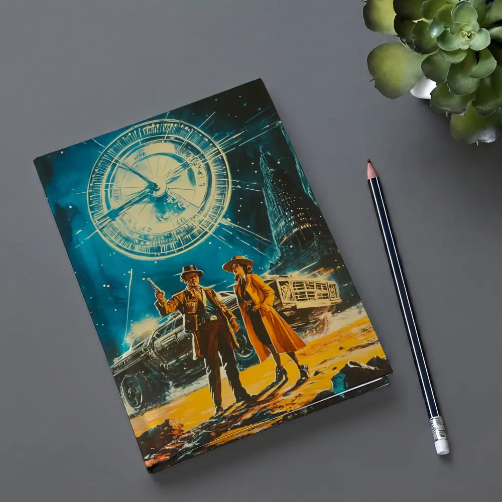 Retro Sci Fi Couple Clock City Night – Notebooks