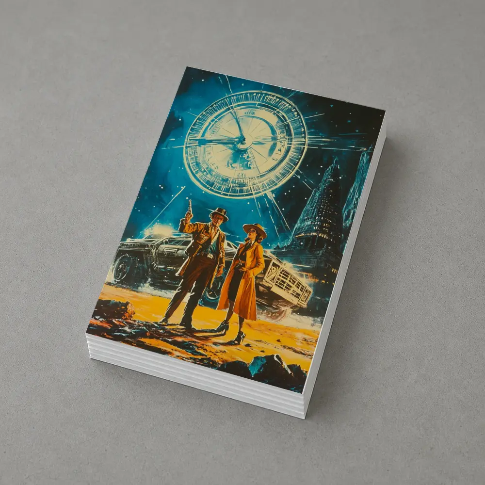 Retro Sci Fi Couple Clock City Night – Postcards
