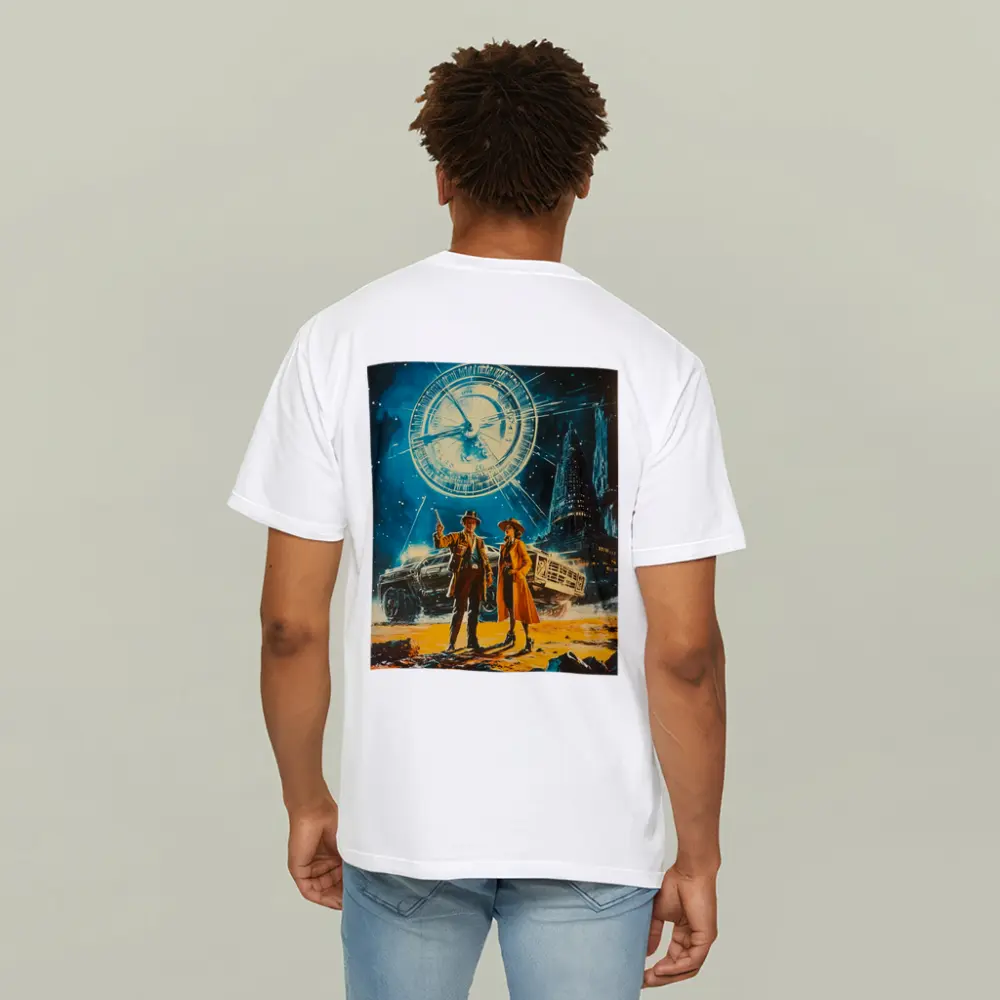 Retro Sci Fi Couple Clock City Night – T-Shirts
