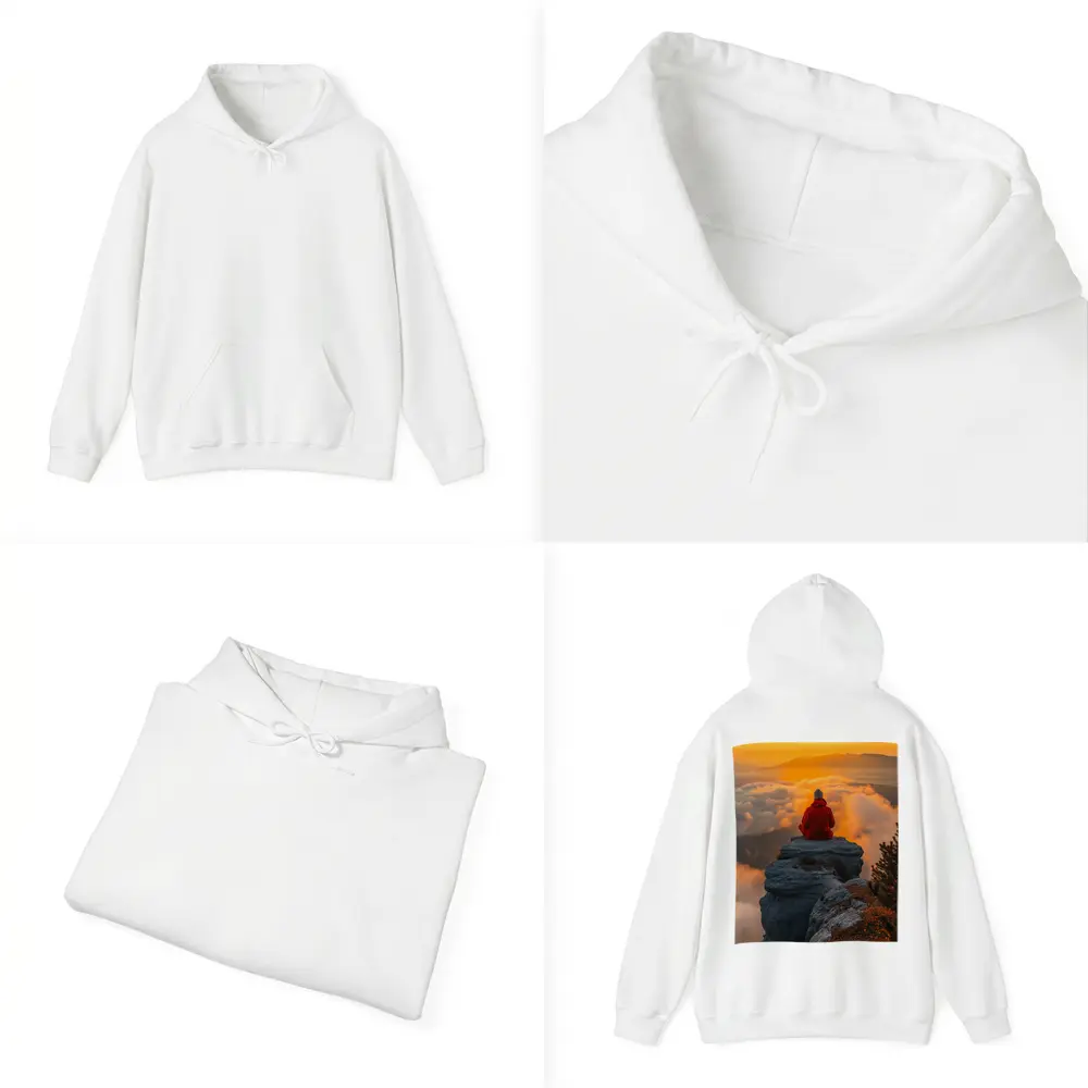 Meditating Person On Rocky Cliff Golden Sunset – Hoodies
