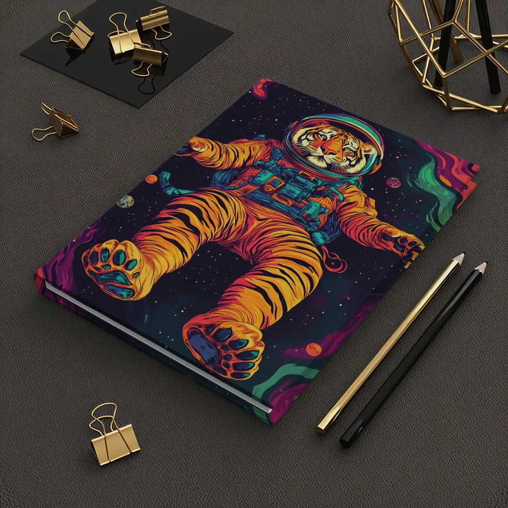 Tiger Astronaut Floating in Colorful Space – Notebooks