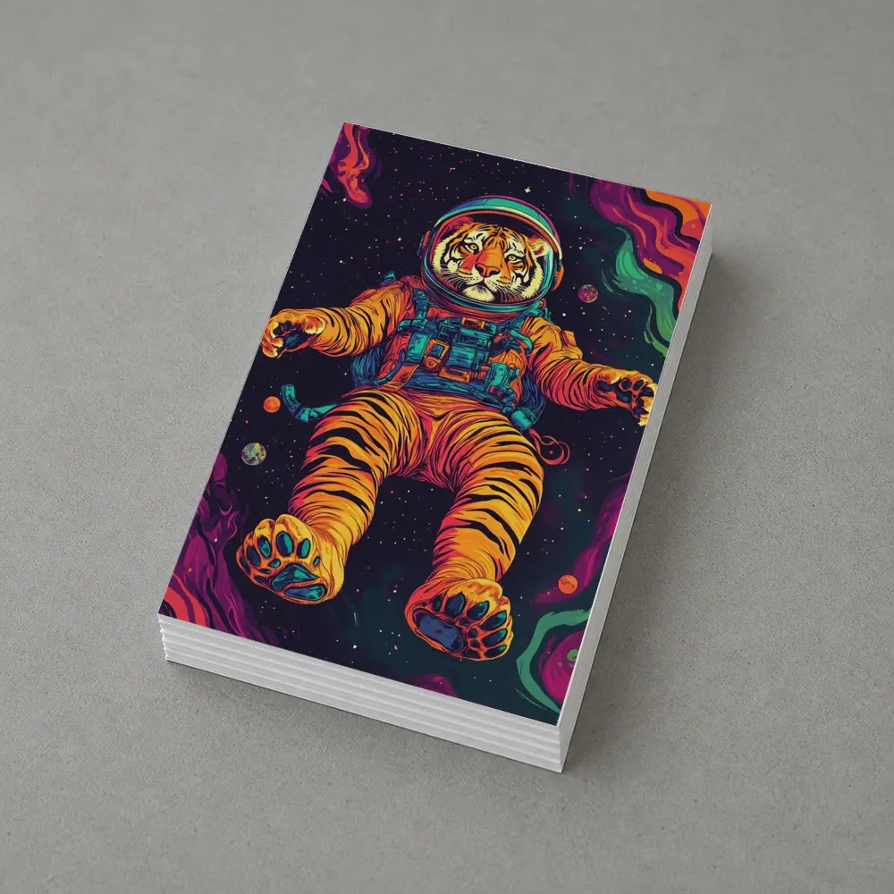 Tiger Astronaut Floating in Colorful Space – Postcards